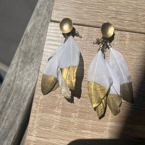 Gold and White Feather Earrings